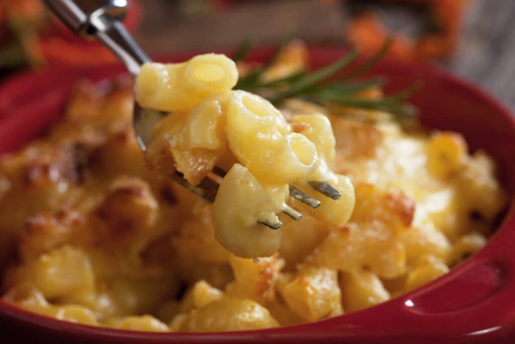 mac and cheese on the fork
